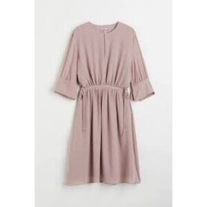 H&M Chiffon Drawstring Waist Dress Powder Beige M Knee-Length Short Wide Sleeves
